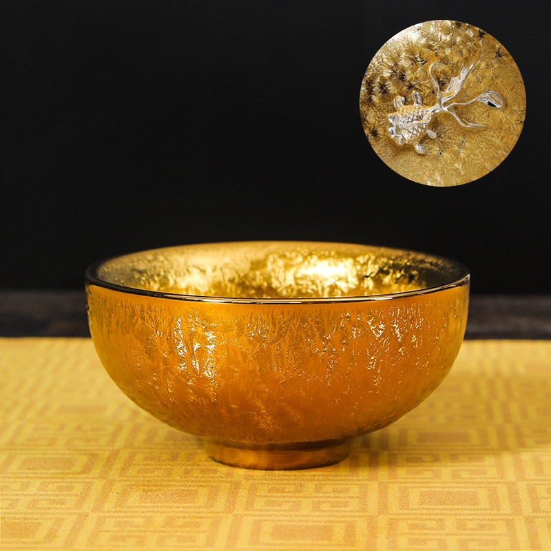 Ceașcă de ceai Jianzhan, placată cu aur 24K, ceramică lucrată manual, stil chinezesc
