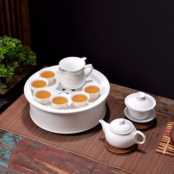 Set Chaoshan Gongfu pentru birou și casă – ceainic alb din porțelan, cești și farfurie de ceai, pentru 6 persoane