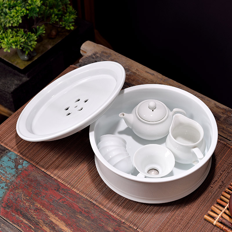 Set Chaoshan Gongfu pentru birou și casă – ceainic alb din porțelan, cești și farfurie de ceai, pentru 6 persoane