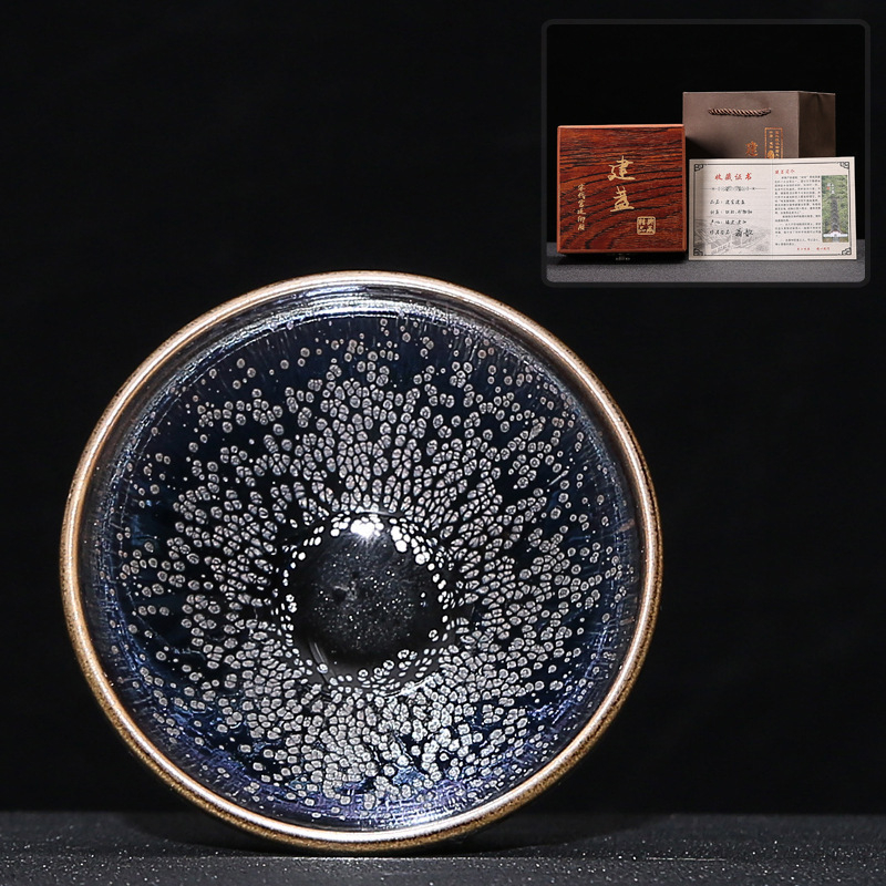 Jianyang Jian Zhan – glazură minerală originală, ceramică lucrată manual, corp de fier, schimbare de culoare în cuptor, ceașcă cu o sută de flori, Tianmu Cup cu păr de iepure și picături de ulei, ceașcă a Maestrului