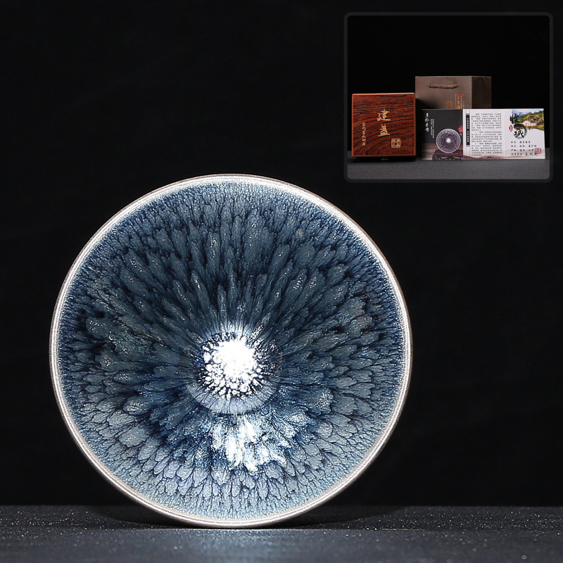 Jianyang Jian Zhan – glazură minerală originală, ceramică lucrată manual, corp de fier, schimbare de culoare în cuptor, ceașcă cu o sută de flori, Tianmu Cup cu păr de iepure și picături de ulei, ceașcă a Maestrului