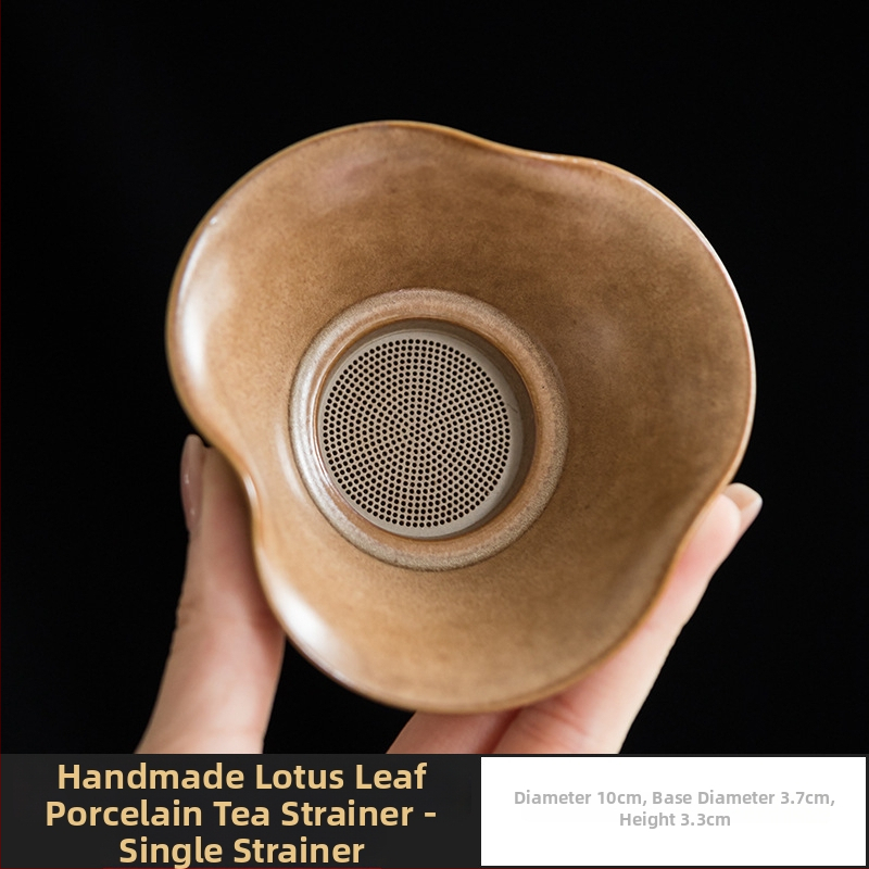 Filtru ceramic pentru ceai, cu glazură galbenă și model de frunză de lotus, filtru încorporat