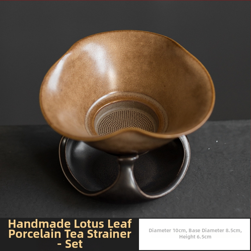 Filtru ceramic pentru ceai, cu glazură galbenă și model de frunză de lotus, filtru încorporat