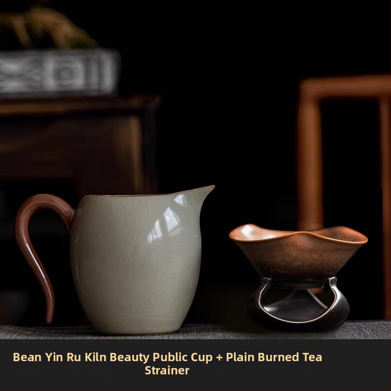 Filtru ceramic pentru ceai, cu glazură galbenă și model de frunză de lotus, filtru încorporat