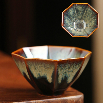 Căniță de ceai ceramică octagonală, glazură la cuptor, porție individuală pentru degustare, ospitalitate în birou