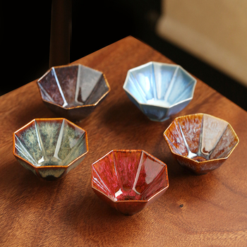 Căniță de ceai ceramică octagonală, glazură la cuptor, porție individuală pentru degustare, ospitalitate în birou