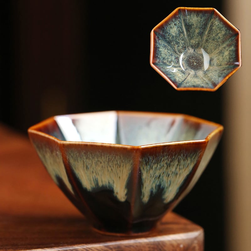 Căniță de ceai ceramică octagonală, glazură la cuptor, porție individuală pentru degustare, ospitalitate în birou