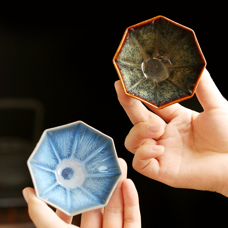 Căniță de ceai ceramică octagonală, glazură la cuptor, porție individuală pentru degustare, ospitalitate în birou