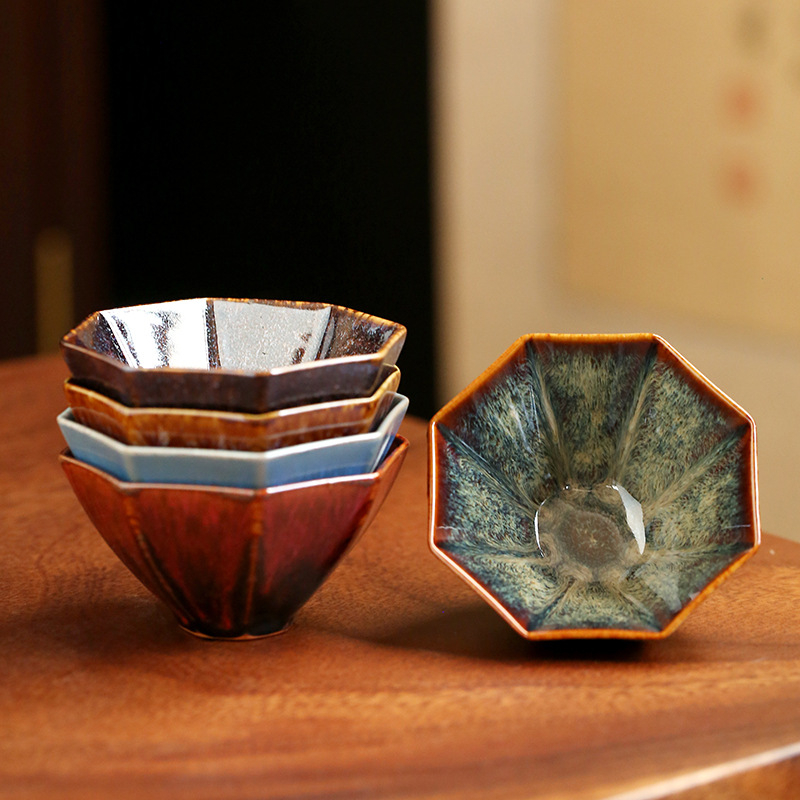 Căniță de ceai ceramică octagonală, glazură la cuptor, porție individuală pentru degustare, ospitalitate în birou