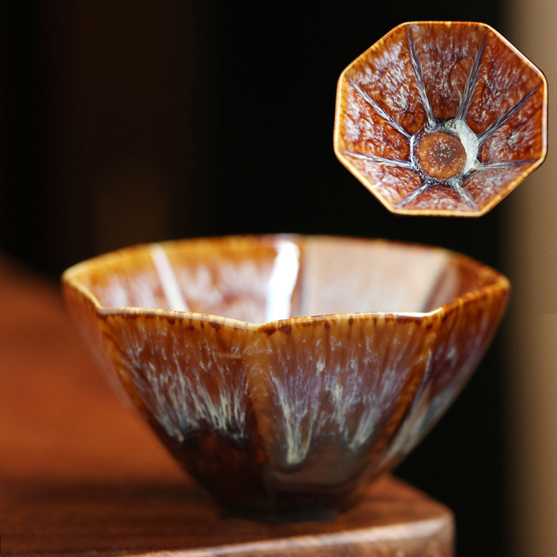 Căniță de ceai ceramică octagonală, glazură la cuptor, porție individuală pentru degustare, ospitalitate în birou