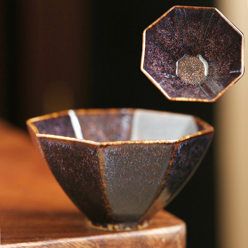 Căniță de ceai ceramică octagonală, glazură la cuptor, porție individuală pentru degustare, ospitalitate în birou