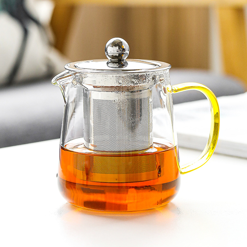 Ceainic din sticlă borosilicată, cu filtru din oțel inoxidabil, stil japonez, sticlă groasă, pentru ceaiuri de flori
