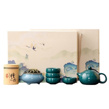 Set de ceai în stil chinezesc pentru cadouri de afaceri, ceainic Xishi din porțelan Celadon, incensier ca suvenir, 1 ceainic cu 4 cești