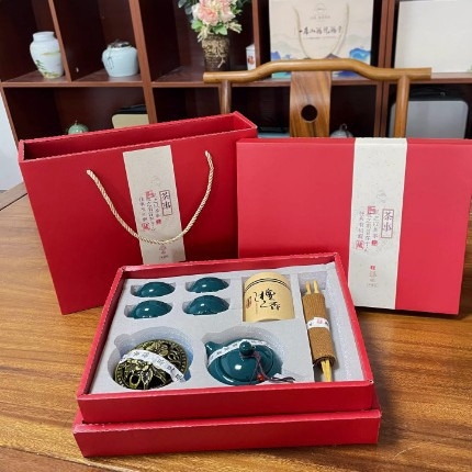 Set de ceai în stil chinezesc pentru cadouri de afaceri, ceainic Xishi din porțelan Celadon, incensier ca suvenir, 1 ceainic cu 4 cești
