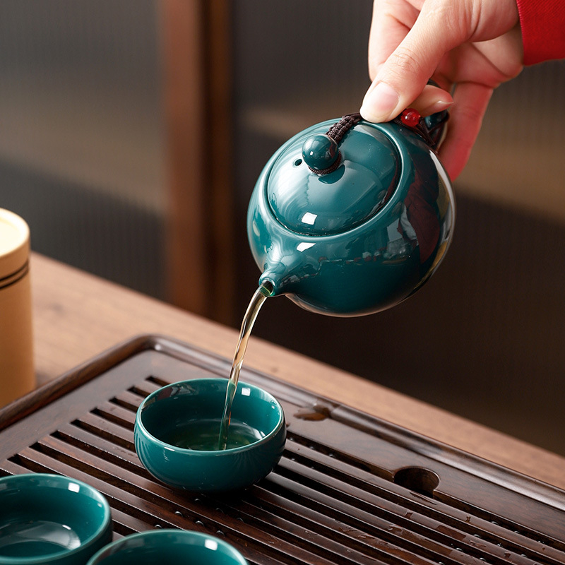 Set de ceai în stil chinezesc pentru cadouri de afaceri, ceainic Xishi din porțelan Celadon, incensier ca suvenir, 1 ceainic cu 4 cești