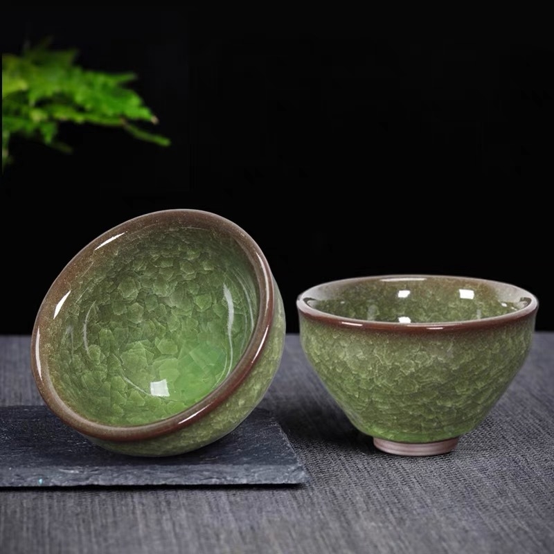 Ceașcă ceramică de ceai, cu corp din fier, glazură crăpată, pentru meditație, motiv Phoenix