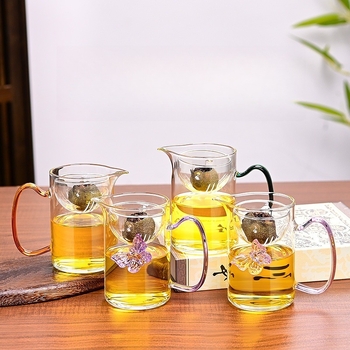 Cupa de ceai din sticlă borosilicat, cu design mic de mandarin verde, pentru uz casnic, rezistentă la temperaturi înalte, cu pereți îngroșați