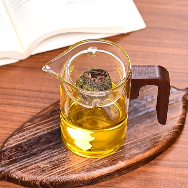 Cupa de ceai din sticlă borosilicat, cu design mic de mandarin verde, pentru uz casnic, rezistentă la temperaturi înalte, cu pereți îngroșați