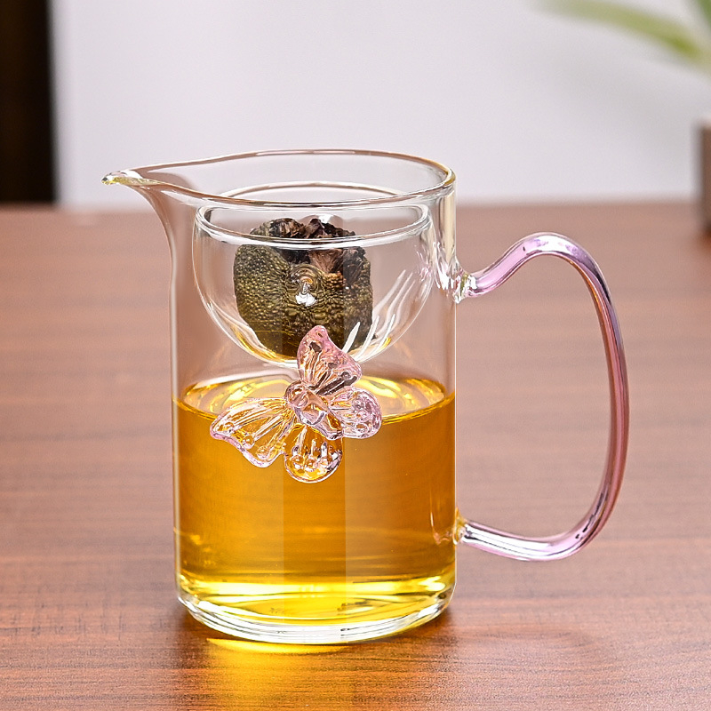 Cupa de ceai din sticlă borosilicat, cu design mic de mandarin verde, pentru uz casnic, rezistentă la temperaturi înalte, cu pereți îngroșați