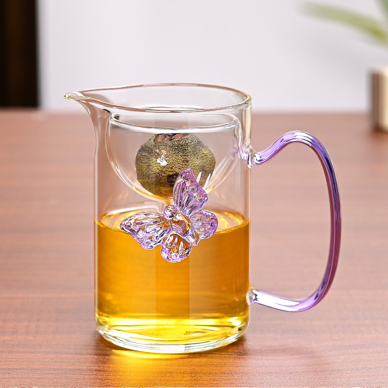 Cupa de ceai din sticlă borosilicat, cu design mic de mandarin verde, pentru uz casnic, rezistentă la temperaturi înalte, cu pereți îngroșați