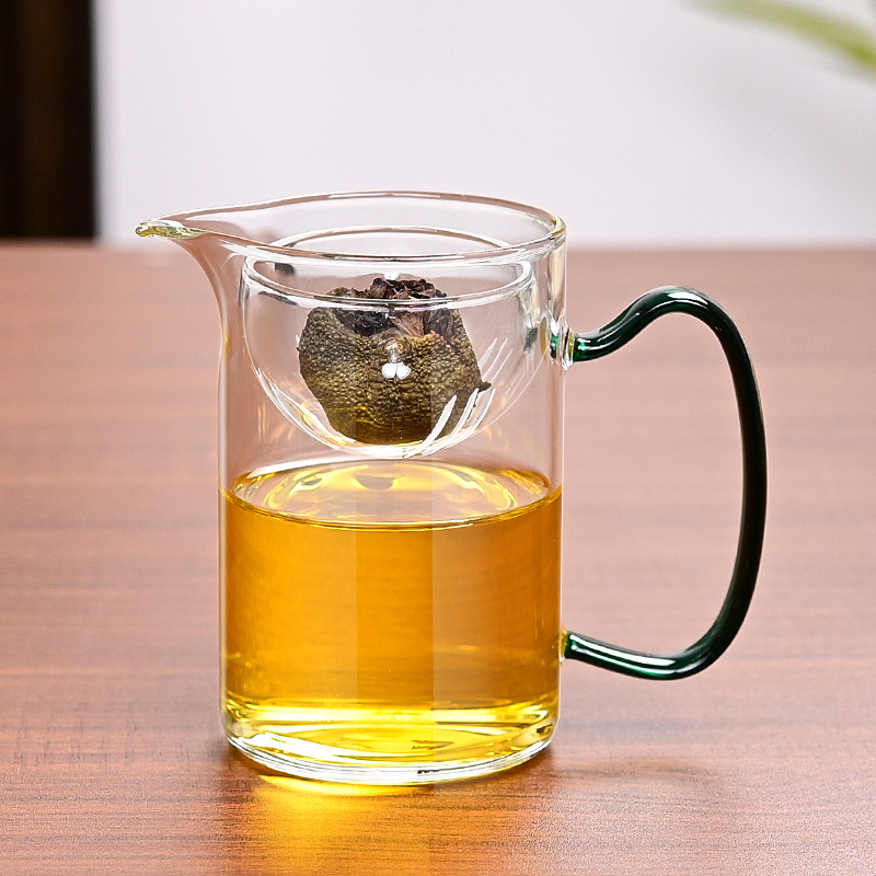 Cupa de ceai din sticlă borosilicat, cu design mic de mandarin verde, pentru uz casnic, rezistentă la temperaturi înalte, cu pereți îngroșați