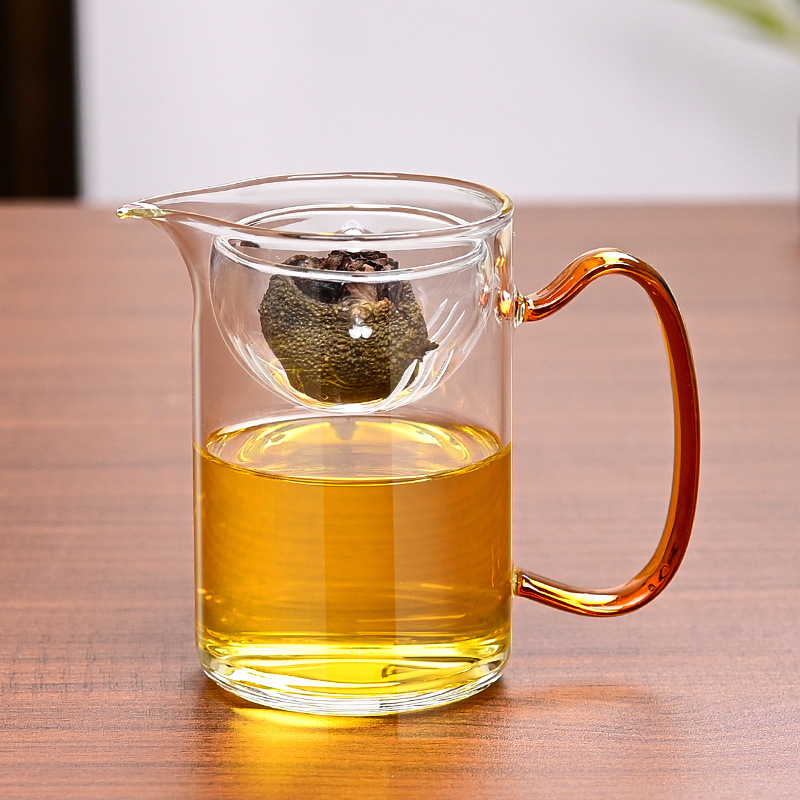 Cupa de ceai din sticlă borosilicat, cu design mic de mandarin verde, pentru uz casnic, rezistentă la temperaturi înalte, cu pereți îngroșați