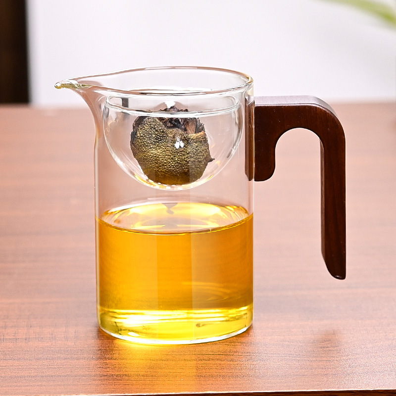 Cupa de ceai din sticlă borosilicat, cu design mic de mandarin verde, pentru uz casnic, rezistentă la temperaturi înalte, cu pereți îngroșați