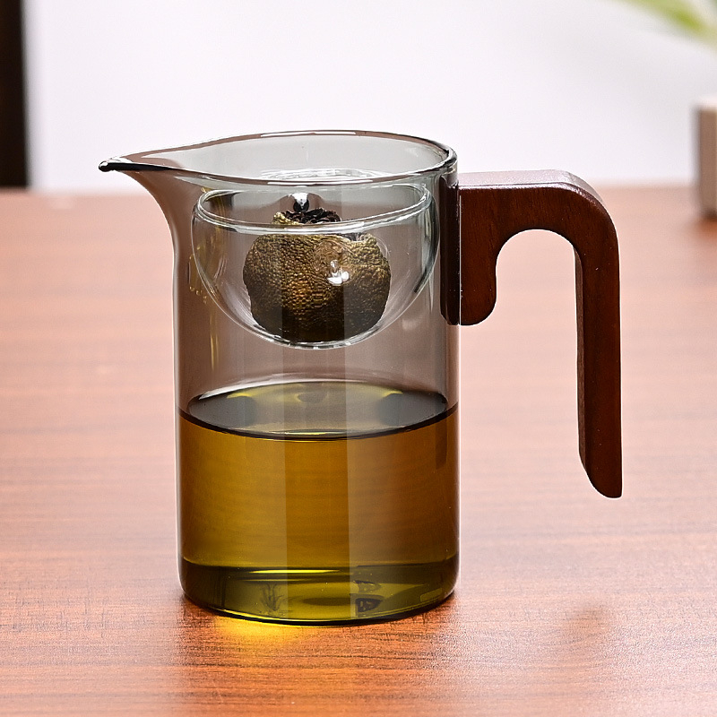 Cupa de ceai din sticlă borosilicat, cu design mic de mandarin verde, pentru uz casnic, rezistentă la temperaturi înalte, cu pereți îngroșați