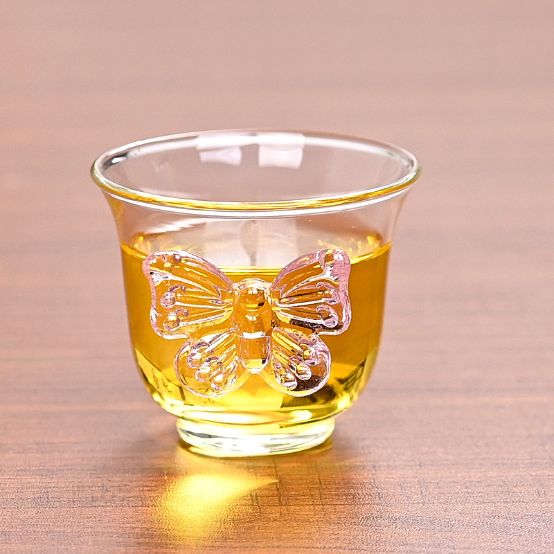 Cupa de ceai din sticlă borosilicat, cu design mic de mandarin verde, pentru uz casnic, rezistentă la temperaturi înalte, cu pereți îngroșați