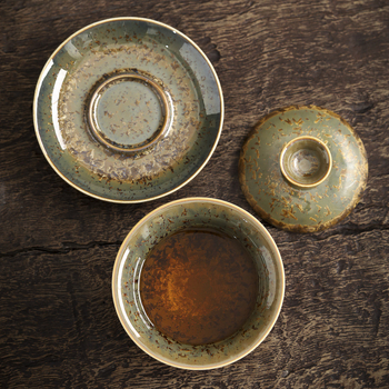 Set Gongfu de ceai din ceramică, cu glazură cristalină – pentru birou și uz casnic