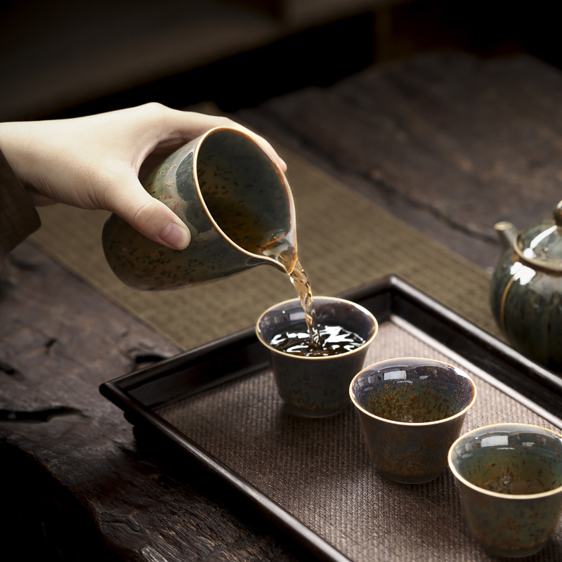 Set Gongfu de ceai din ceramică, cu glazură cristalină – pentru birou și uz casnic