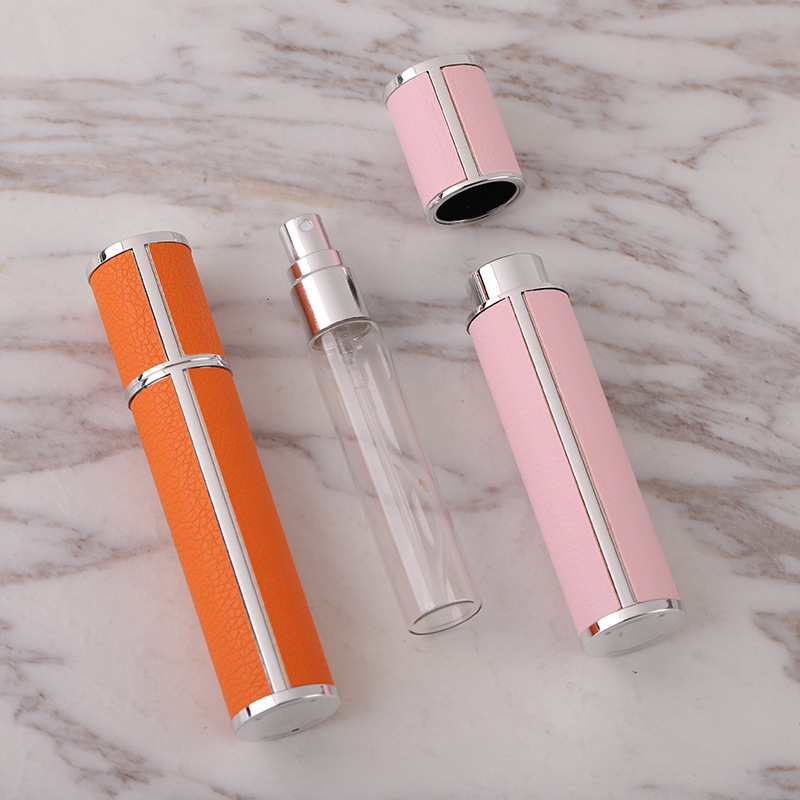 10 ml parfümös üveg utazáshoz, bőrhatású, elegáns, hordozható illatminta kozmetikumokhoz sprayfejjel