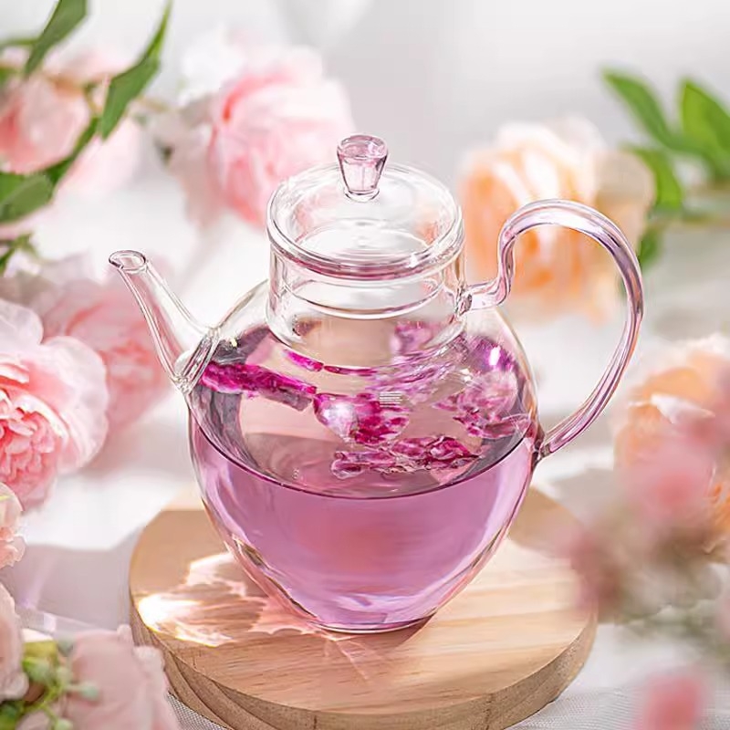 Ceainic japonez din sticlă borosilicată rezistentă la căldură, mic, pentru ceai verde și ceai cu flori, cu filtru.
