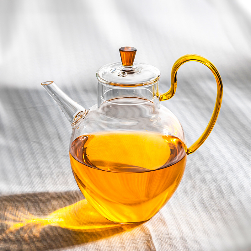 Ceainic japonez din sticlă borosilicată rezistentă la căldură, mic, pentru ceai verde și ceai cu flori, cu filtru.