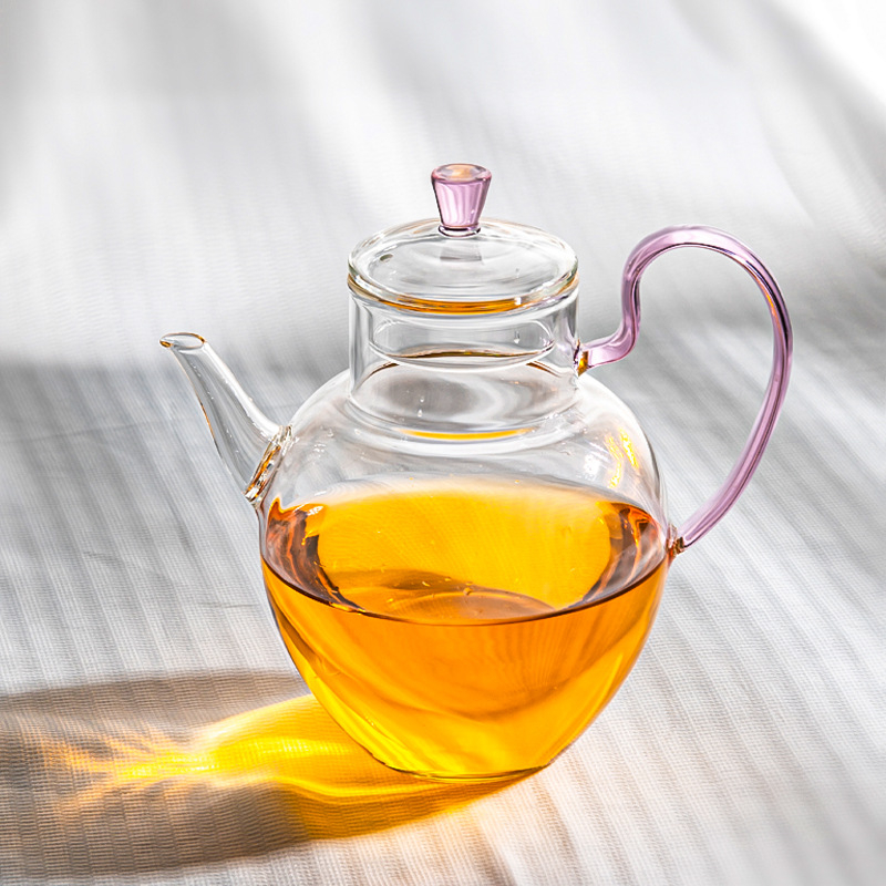 Ceainic japonez din sticlă borosilicată rezistentă la căldură, mic, pentru ceai verde și ceai cu flori, cu filtru.