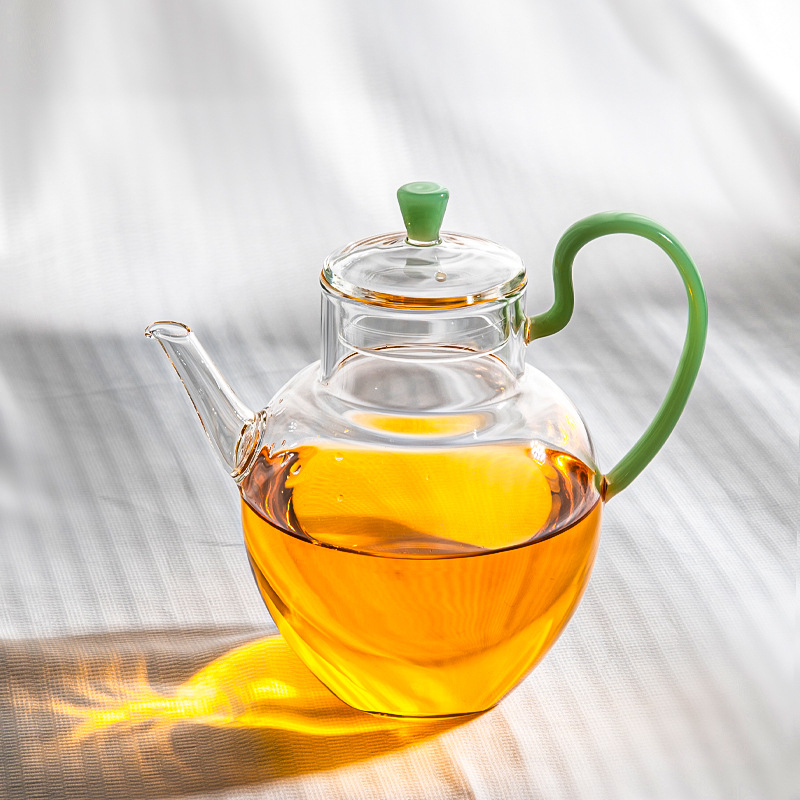 Ceainic japonez din sticlă borosilicată rezistentă la căldură, mic, pentru ceai verde și ceai cu flori, cu filtru.