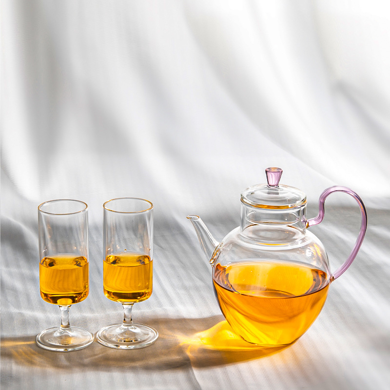 Ceainic japonez din sticlă borosilicată rezistentă la căldură, mic, pentru ceai verde și ceai cu flori, cu filtru.