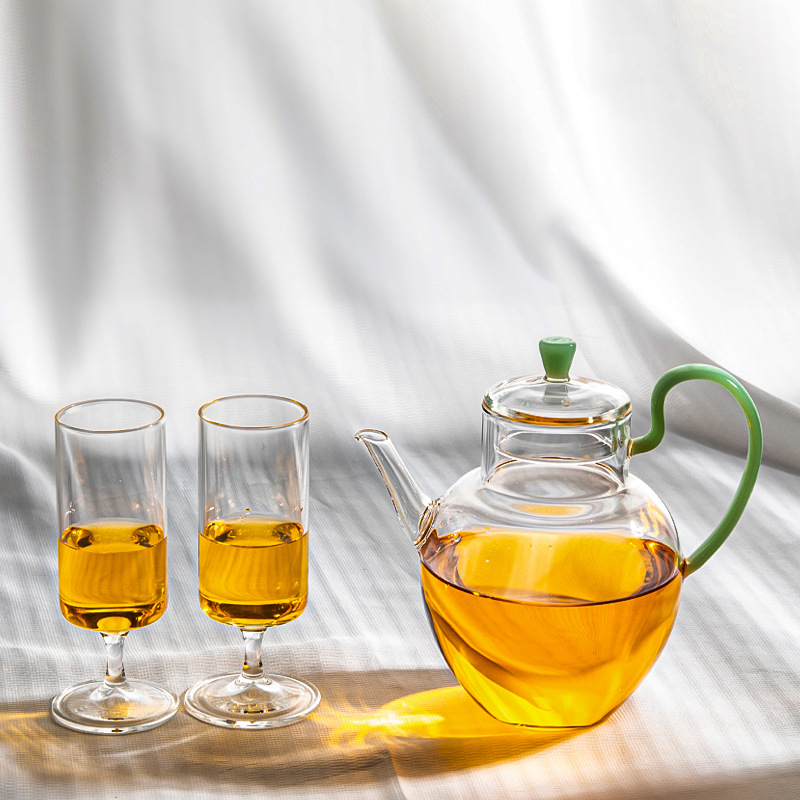 Ceainic japonez din sticlă borosilicată rezistentă la căldură, mic, pentru ceai verde și ceai cu flori, cu filtru.