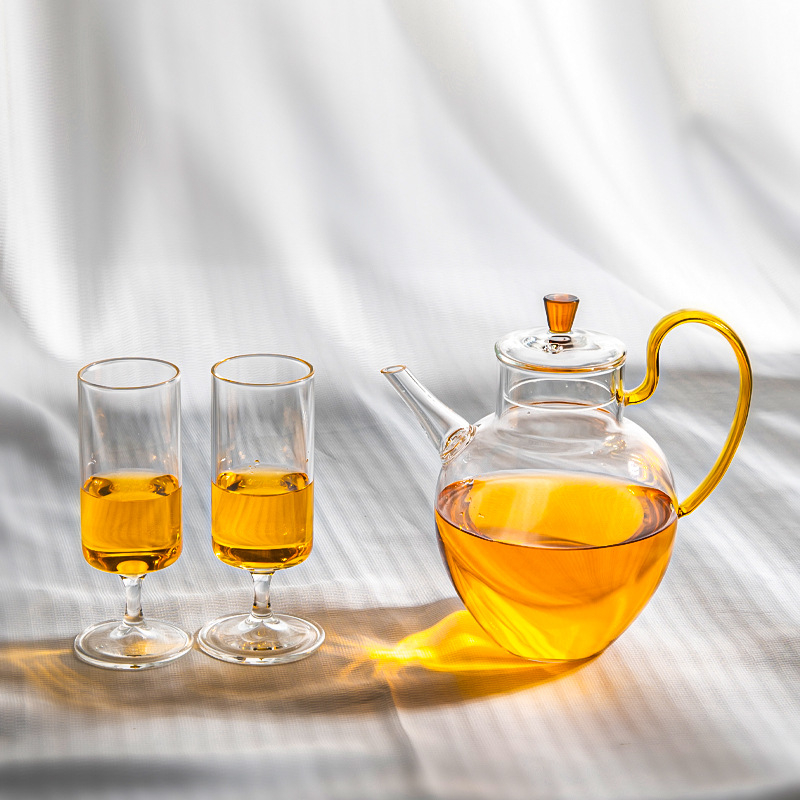 Ceainic japonez din sticlă borosilicată rezistentă la căldură, mic, pentru ceai verde și ceai cu flori, cu filtru.