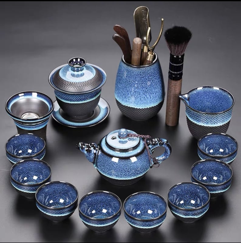 Set Jian Zhan pentru uz casnic — ceainic, cești de ceai și gaiwan ceramic