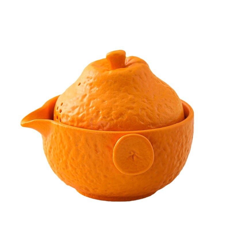 Set de ceai de călătorie portocaliu, ceramic, ceainic în stil japonez cu patru cești