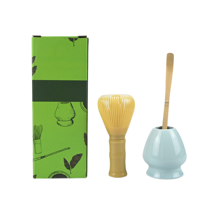 Set de 3 piese din rășină pentru amestecarea ceaiului, perii alimentare pentru matcha, suport pentru ceai și set de lingurițe pentru ceai, într-o cutie cadou în stil japonez