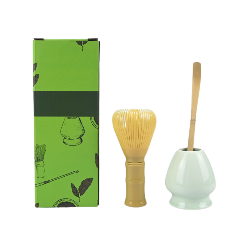 Set de 3 piese din rășină pentru amestecarea ceaiului, perii alimentare pentru matcha, suport pentru ceai și set de lingurițe pentru ceai, într-o cutie cadou în stil japonez