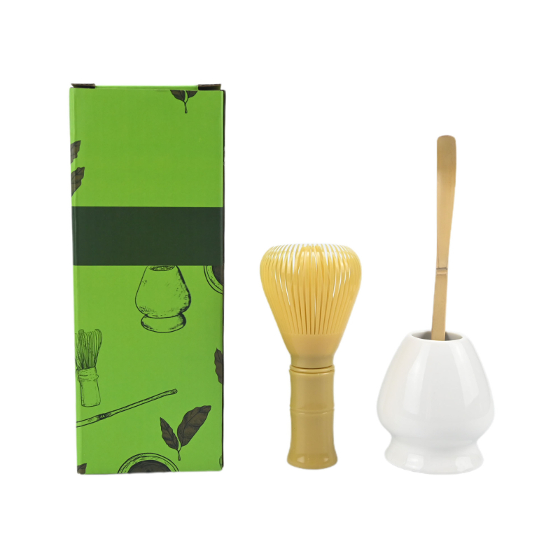 Set de 3 piese din rășină pentru amestecarea ceaiului, perii alimentare pentru matcha, suport pentru ceai și set de lingurițe pentru ceai, într-o cutie cadou în stil japonez
