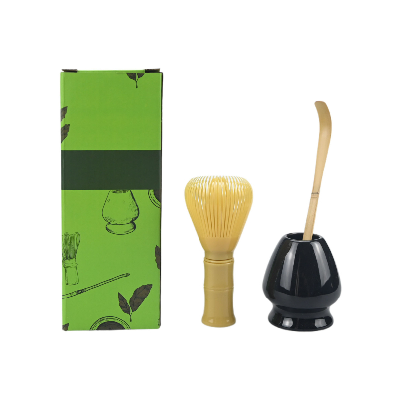 Set de 3 piese din rășină pentru amestecarea ceaiului, perii alimentare pentru matcha, suport pentru ceai și set de lingurițe pentru ceai, într-o cutie cadou în stil japonez