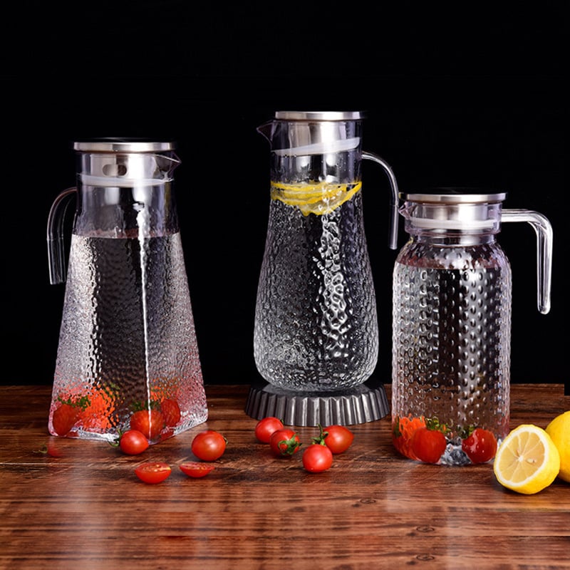 Cană de apă rece cu model ciocănit și puncte, corp din plastic, capac din oțel inoxidabil, pentru catering
