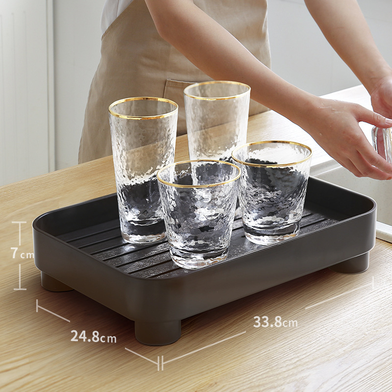 Tăviță de ceai din plastic, pentru uz casnic – tavă de drenaj modernă, set de ceai compact în stil japonez/scandinav pentru sufragerie