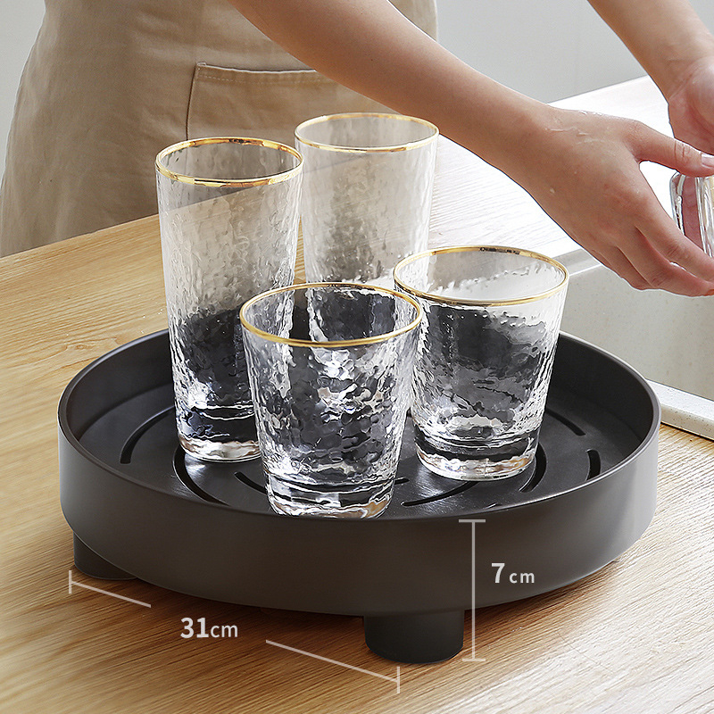Tăviță de ceai din plastic, pentru uz casnic – tavă de drenaj modernă, set de ceai compact în stil japonez/scandinav pentru sufragerie