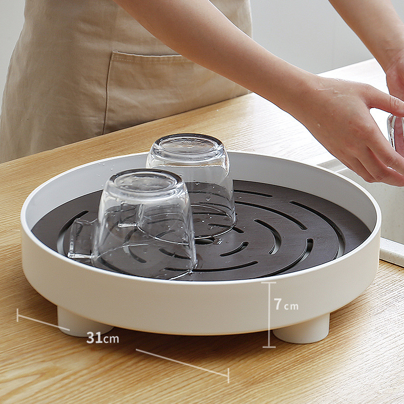 Tăviță de ceai din plastic, pentru uz casnic – tavă de drenaj modernă, set de ceai compact în stil japonez/scandinav pentru sufragerie