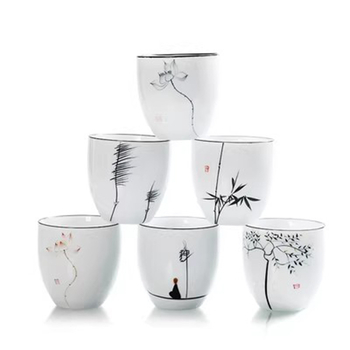 Ceașcă mare de ceai din ceramică pictată manual, set de ceai în stil chinezesc, porțelan alb, pentru preparare solo, cană cadou, vânzare en gros